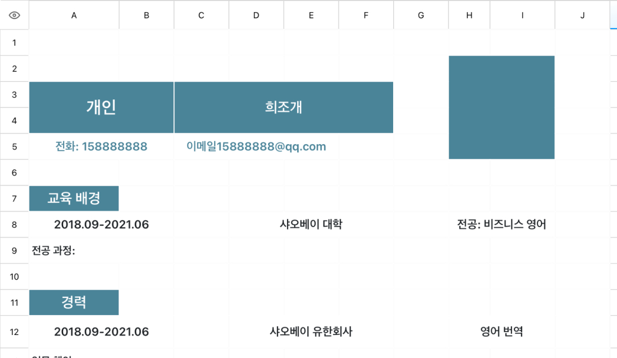 패션 구직 이력서